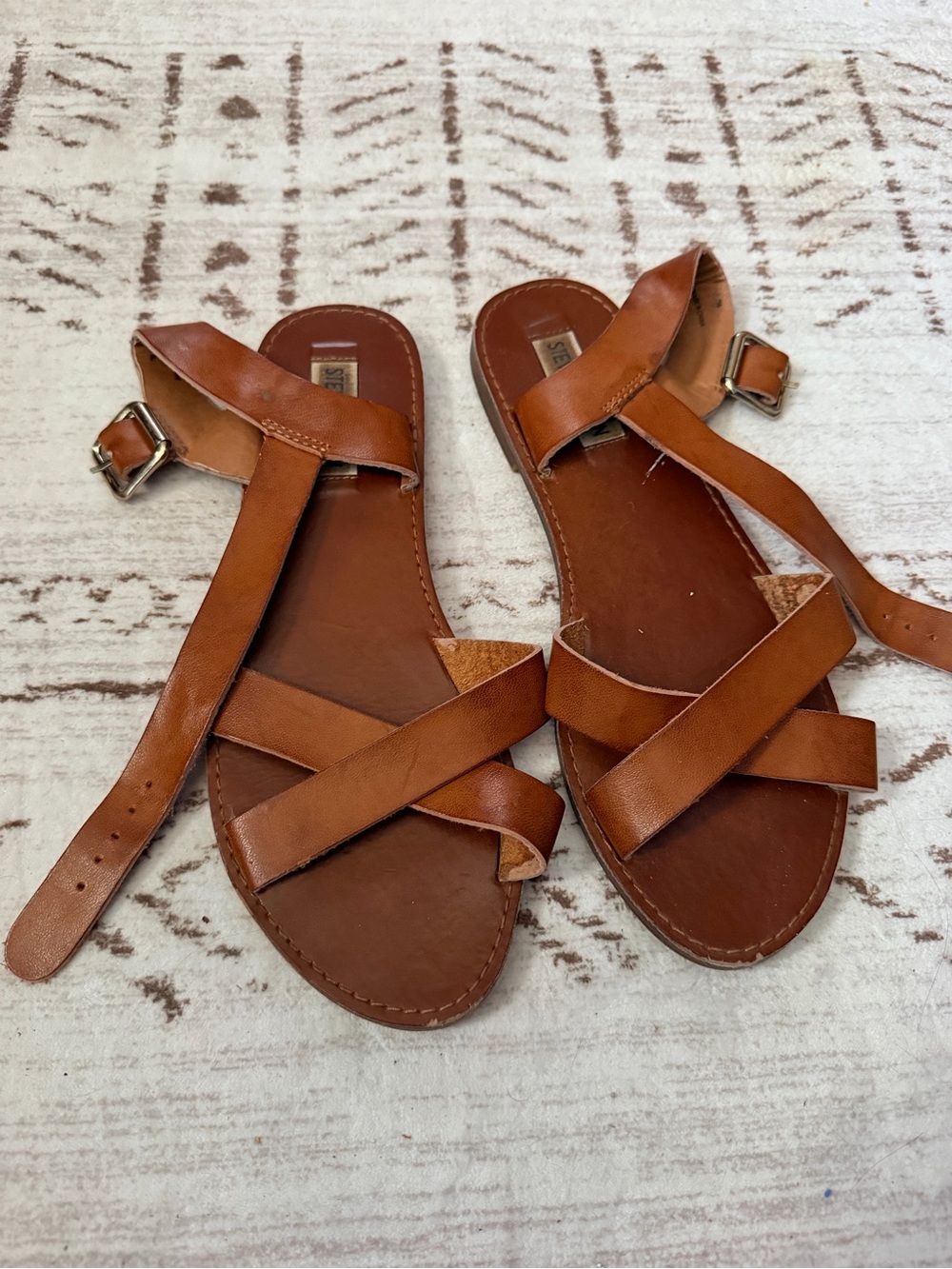 Steve Madden Cognac Leather Strappy Sandals
